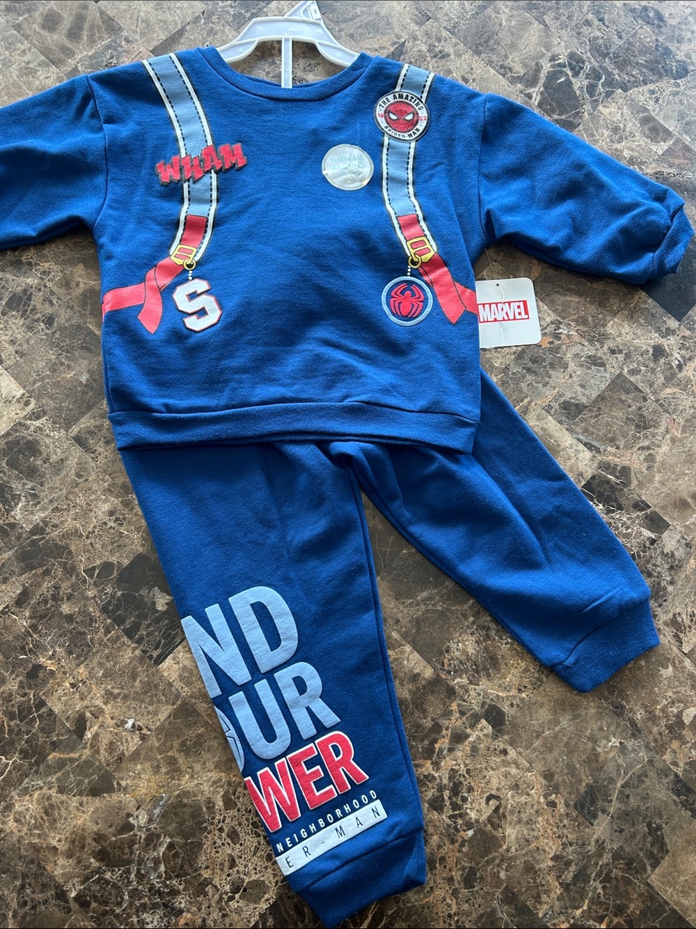 NWT 🆕 Marvel Kids Blue Spider-Man Sweatshirt & Joggers Set with Red Accents 2T
